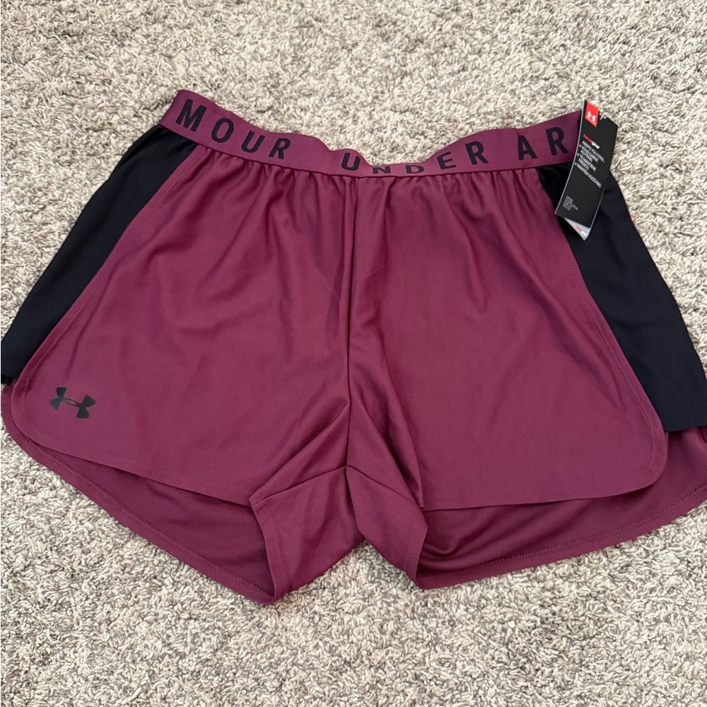 Under Armour Women's Maroon Athletic Shorts with Black Panels